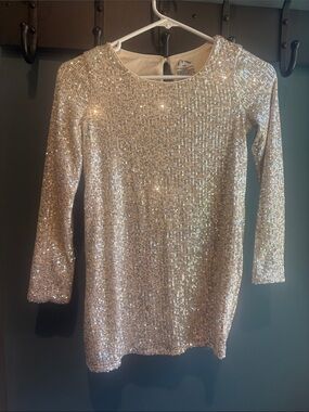 Art Class Medium Sequin Long Sleeve Mini Dress - Silver